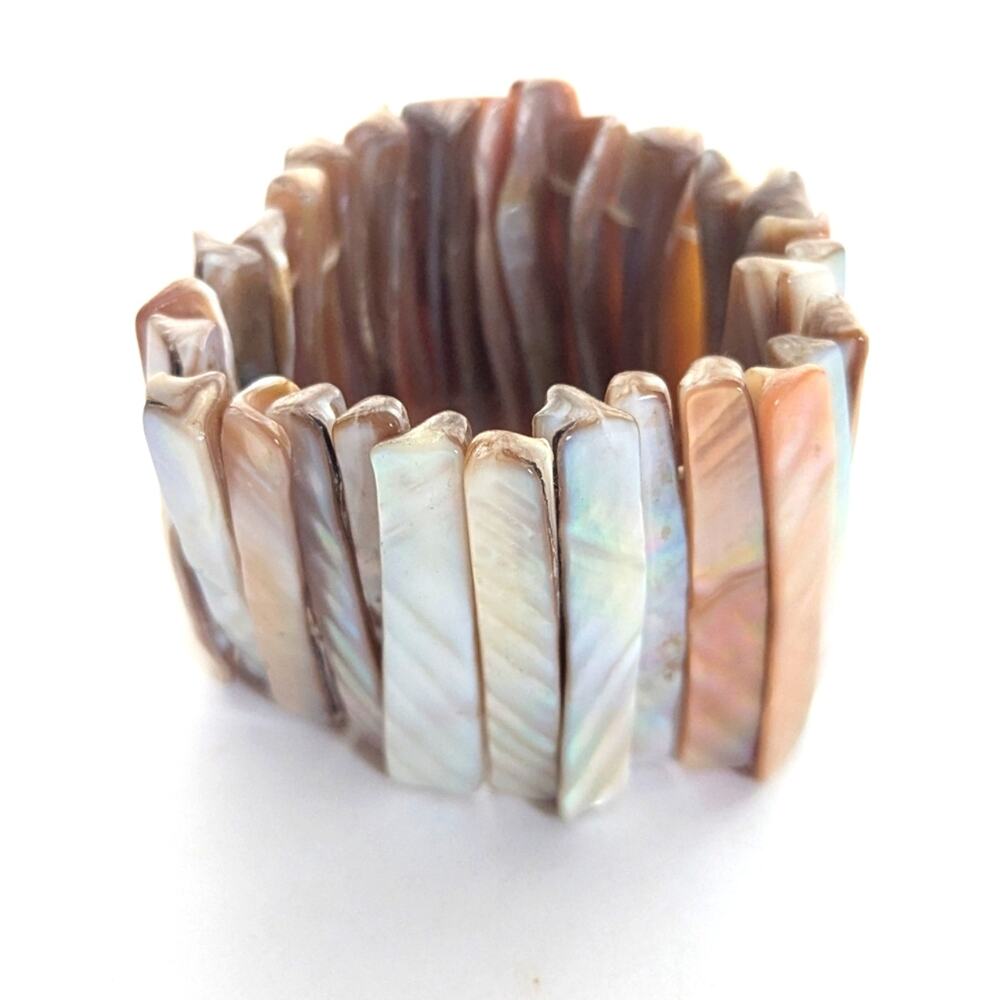 Vintage Mother Of Pearl Shell Boho Style Natural Hippie Stretch Cuff Bracelet
